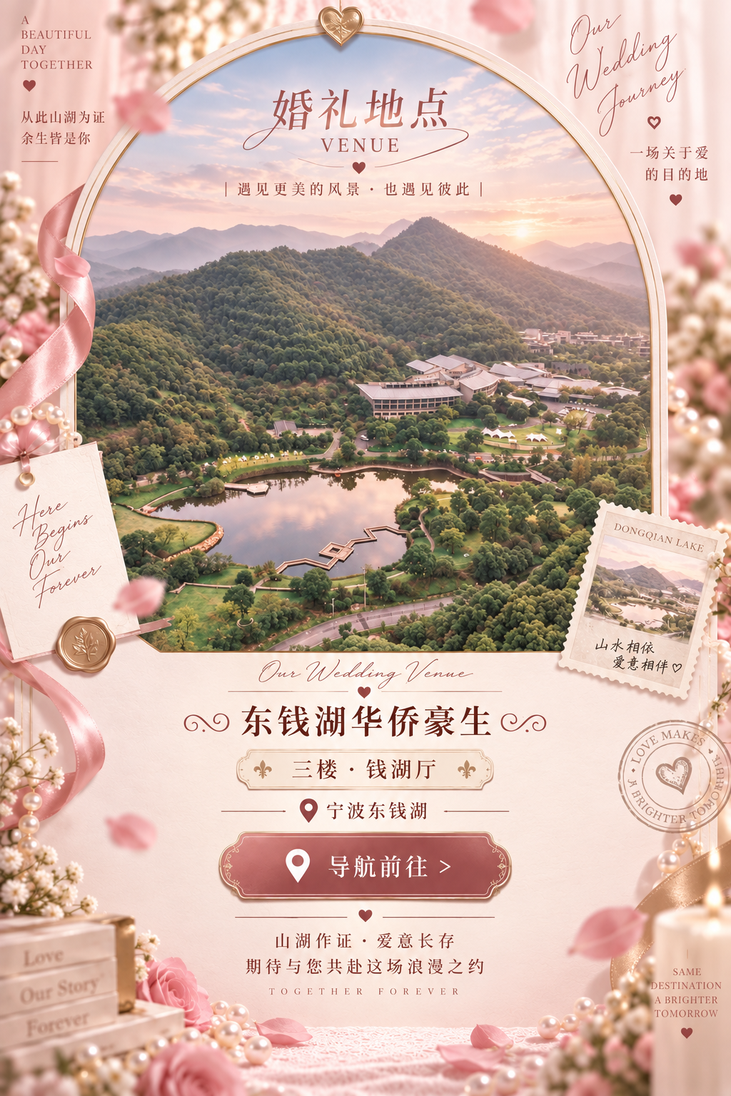 婚礼地点：东钱湖华侨豪生，三楼钱湖厅，宁波东钱湖